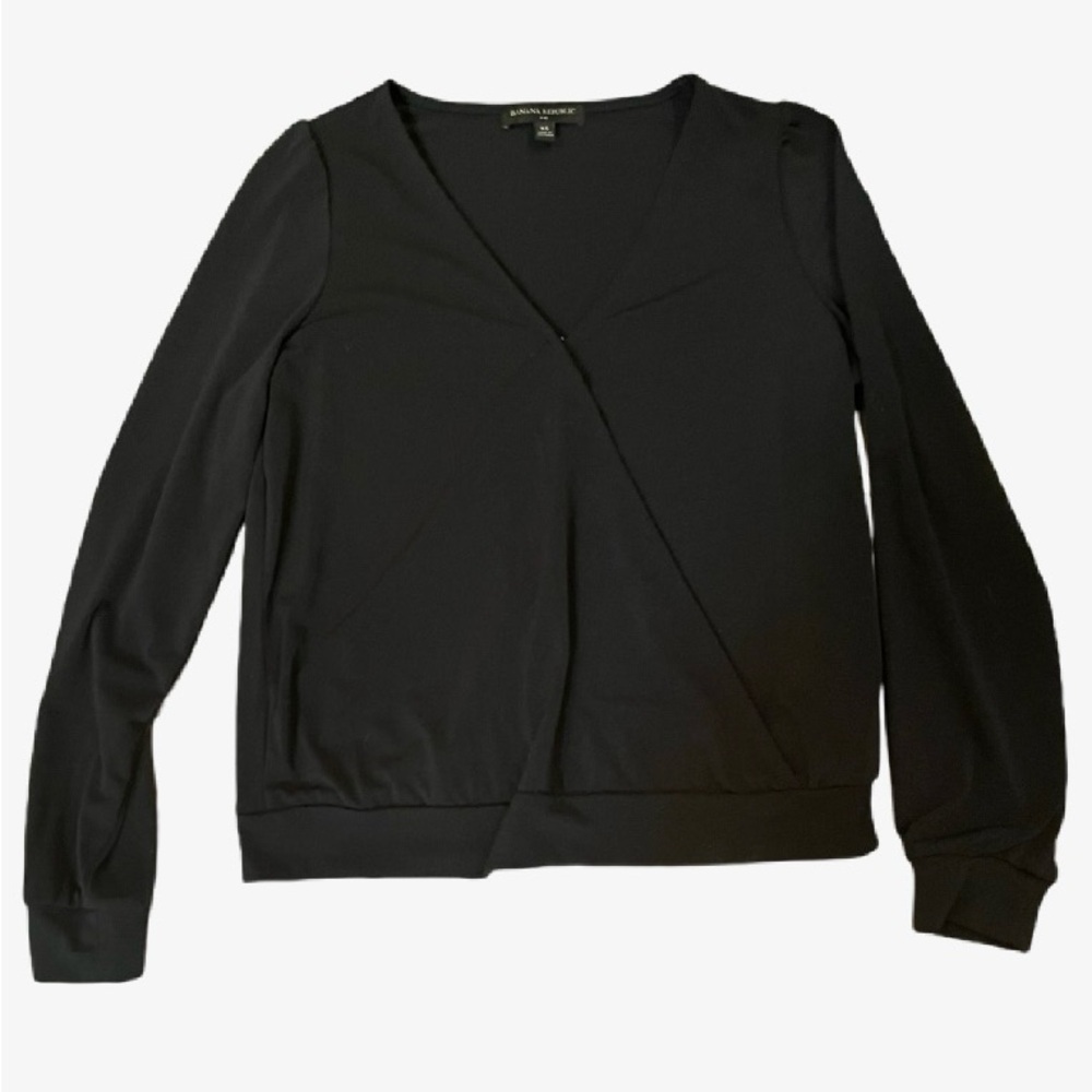 Banana Republic Black Wrap top with Long Cuffed Sleeves